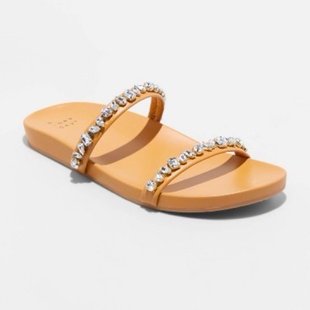 a new day Tan Sandals with Rhinestone Straps